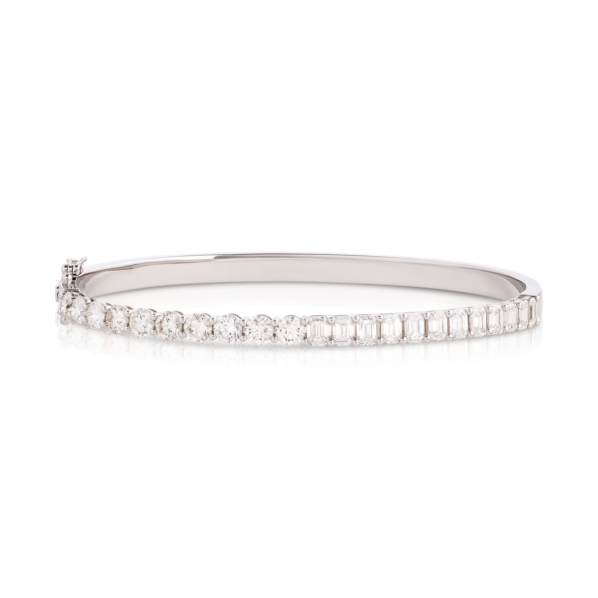 Diamond Half Emerald Cut and Half Round Cut Bangle Bracelet