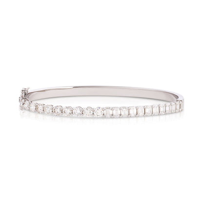 Diamond Half Emerald Cut and Half Round Cut Bangle Bracelet