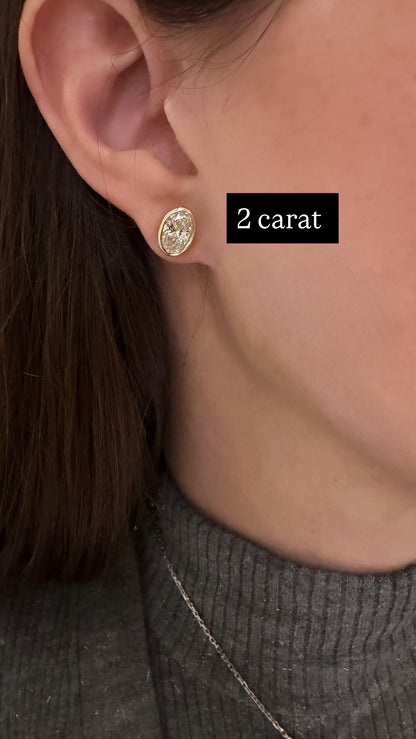 Lab Grown Diamond Oval Bezel Set Stud Earrings