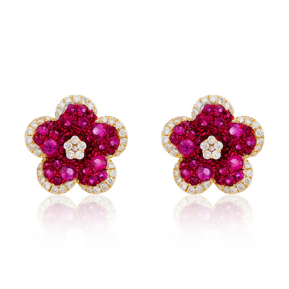 Ruby and Diamond Vibrant Flower Earrings