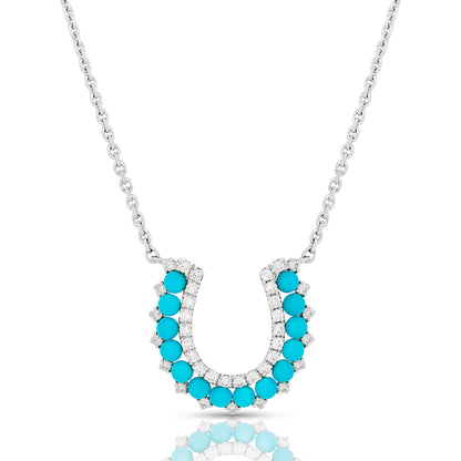 Turquoise and Diamond Horseshoe Pendant In Small