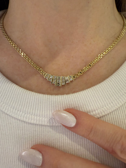 Estate Yellow Gold Diamond Baguette Necklace