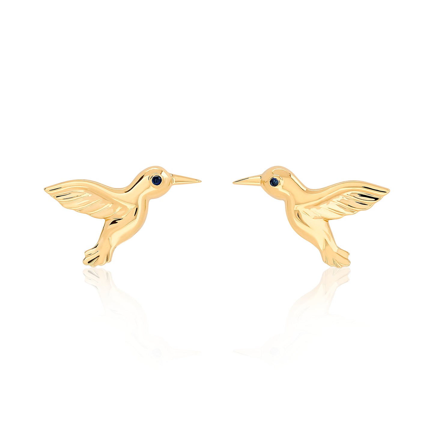 Small Plain Gold and Sapphire Hummingbird Earrings