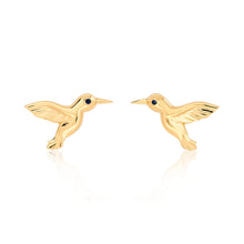 Load image into Gallery viewer, Small Plain Gold and Sapphire Hummingbird Earrings