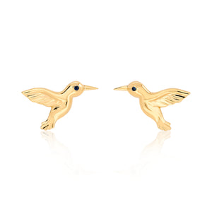 Small Plain Gold and Sapphire Hummingbird Earrings