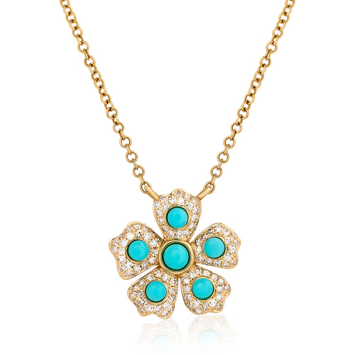 Turquoise and Diamond Flower Pendant