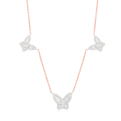 Triple Butterfly Diamond Two Tone Necklace
