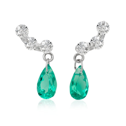 Curved Diamond and Emerald Floating Stud Earrings