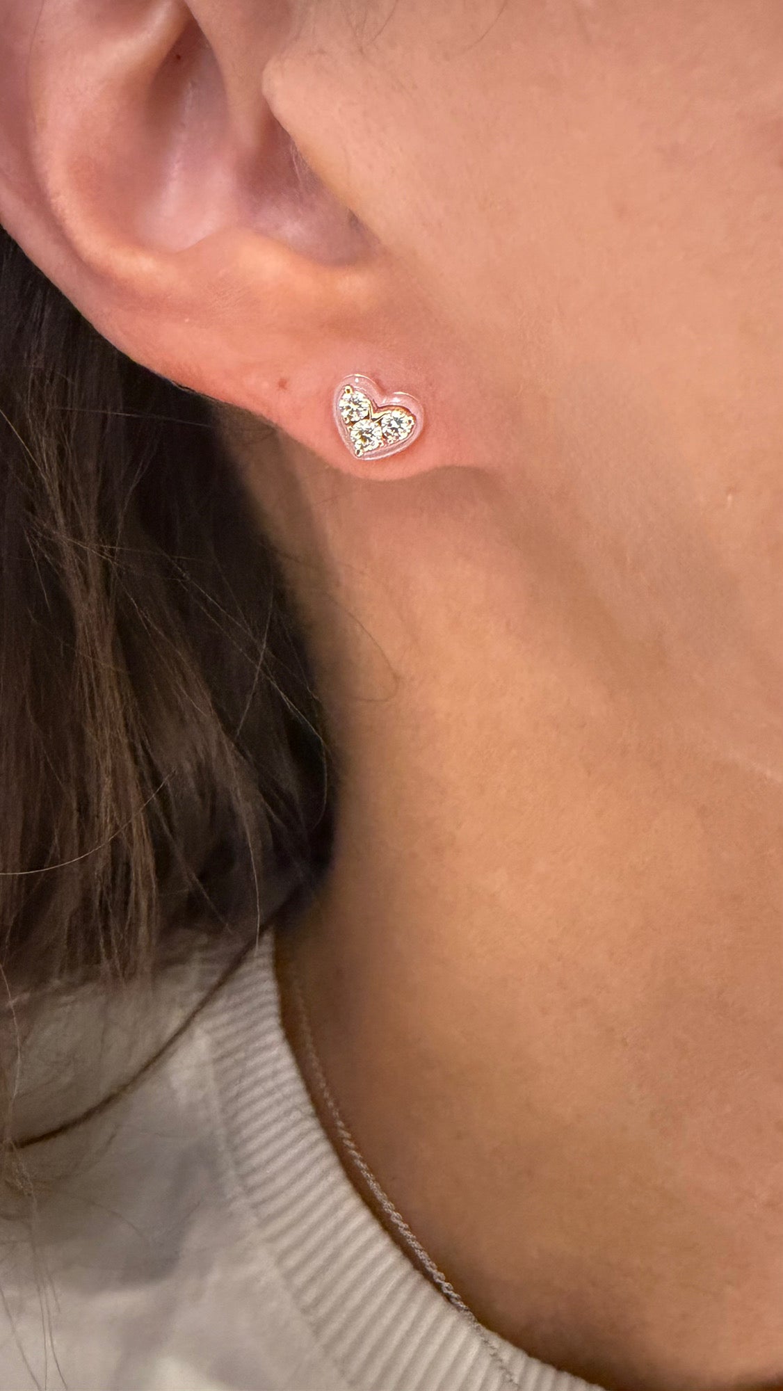 Diamond Heart and Mother of Pearl Stud Earrings