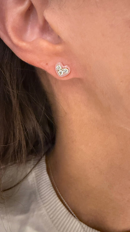 Diamond Heart and Mother of Pearl Stud Earrings