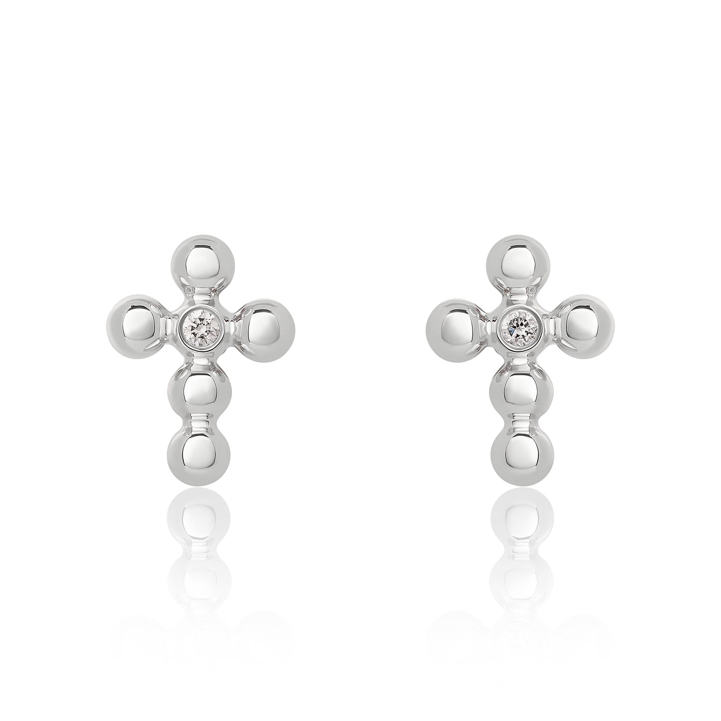 Petite Diamond Bead Cross Stud Earrings