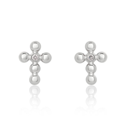 Petite Diamond Bead Cross Stud Earrings