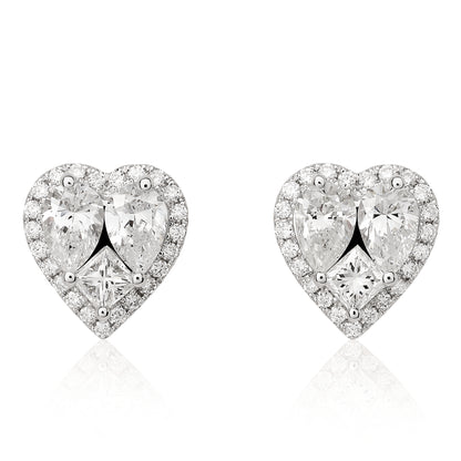 Diamond Illusion Heart Halo Stud Earrings