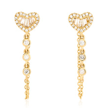 Load image into Gallery viewer, Round and Baguette Heart Diamond Drop Earrings - Yellow