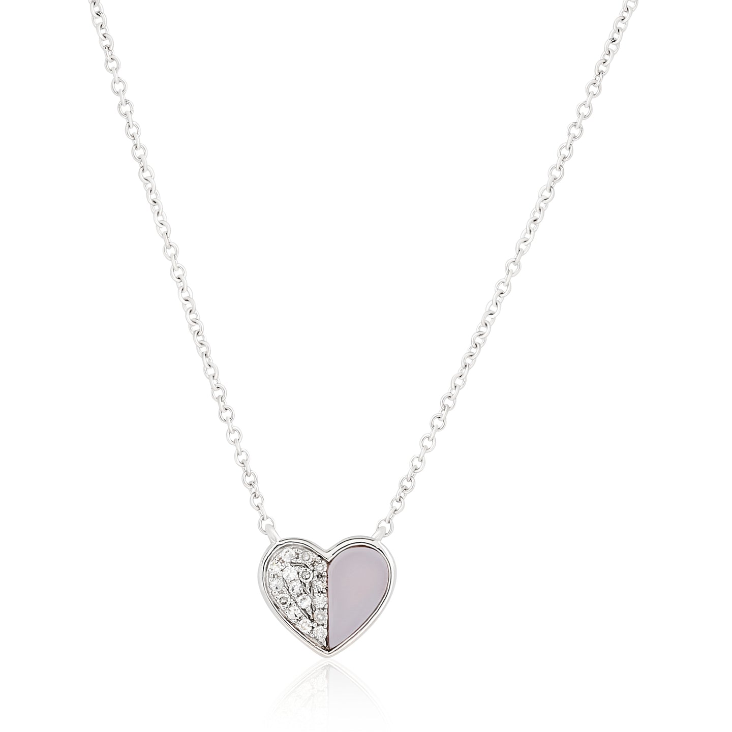Mother of Pearl and Diamond Heart Pendant - White
