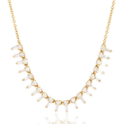 Petite Round and Baguette Diamond Spike Necklace