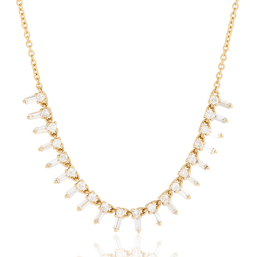 Petite Round and Baguette Diamond Spike Necklace