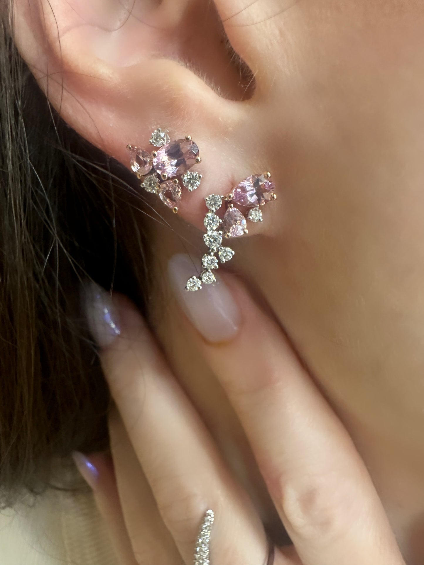 Morganite and Diamond Cluster Earrings