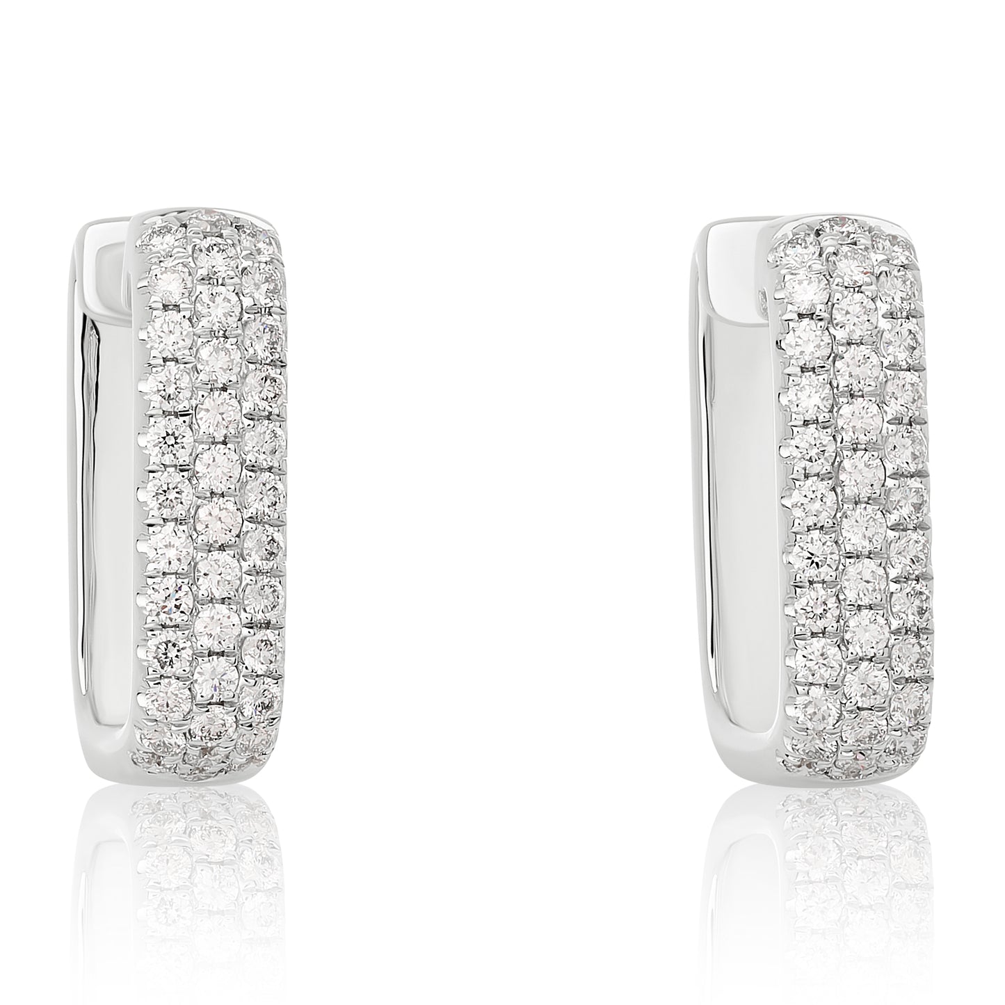 Three Row Diamond Rectangular Hoop Earrings