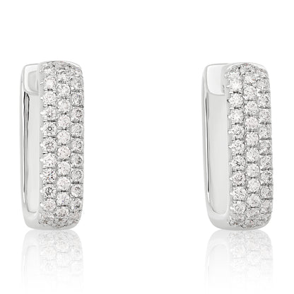 Three Row Diamond Rectangular Hoop Earrings
