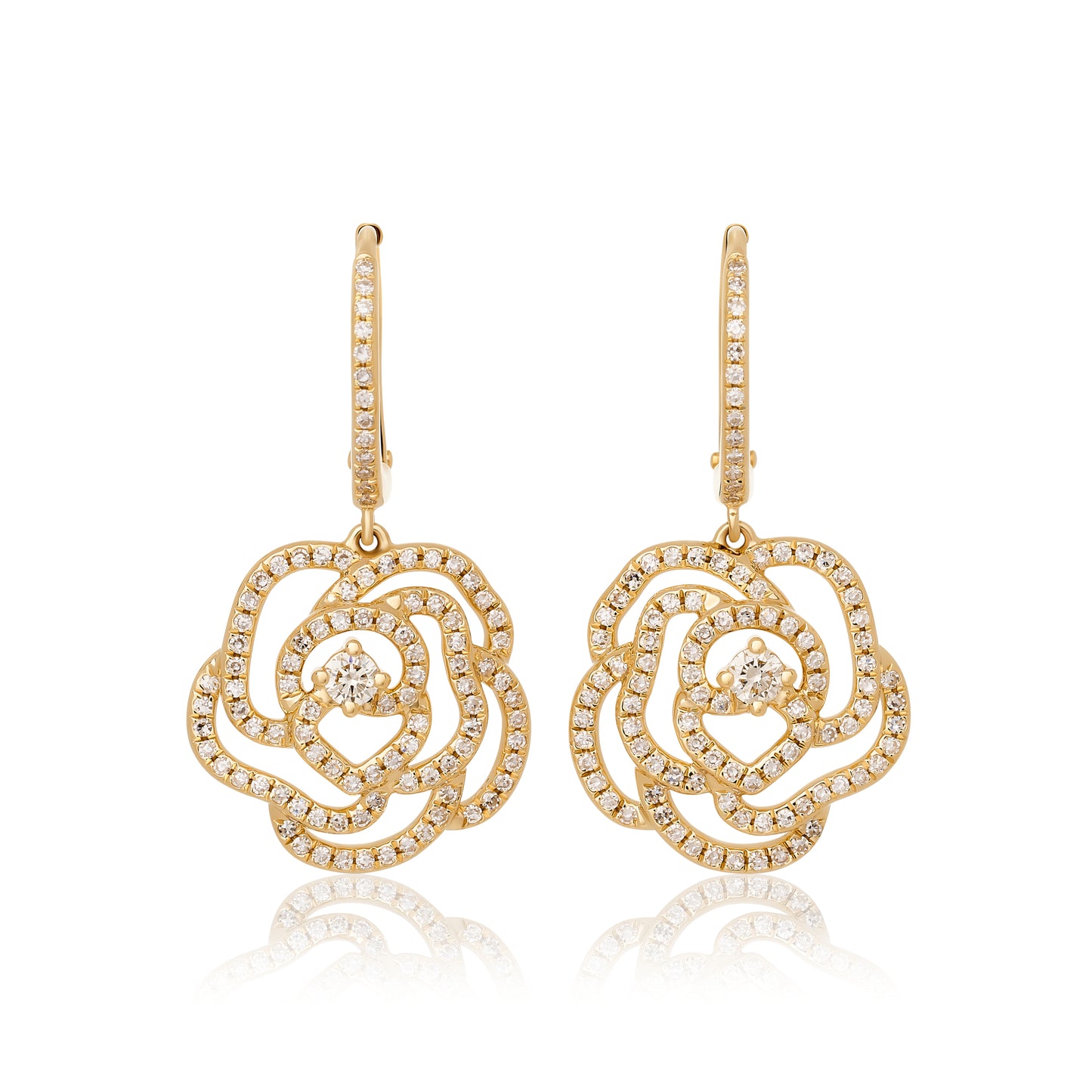 Diamond Rose Flower Earrings