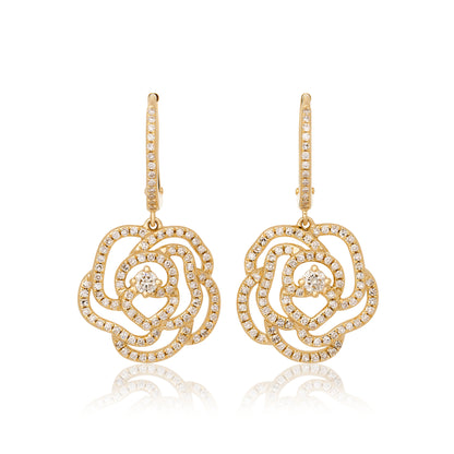 Diamond Rose Flower Earrings