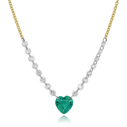 Heart Shape Emerald and Diamond Floating Necklace.