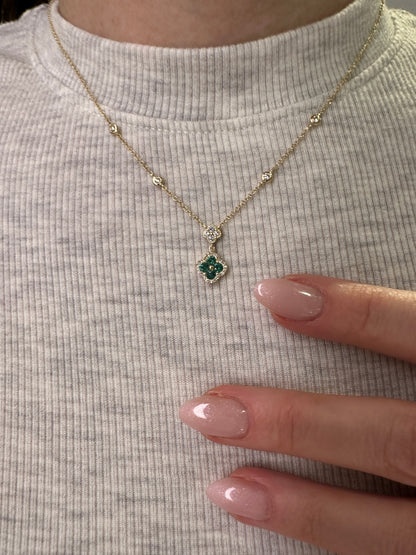 Double Dangle Diamond Emerald Clover By The Yard Necklace