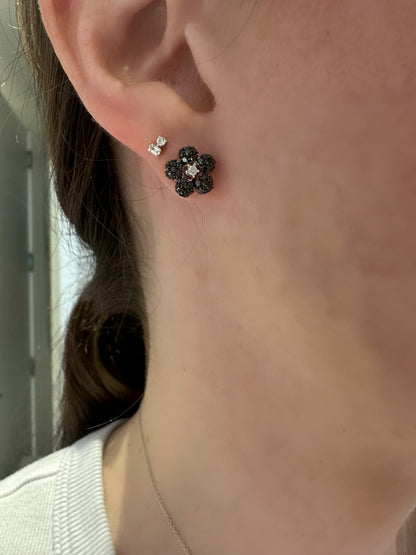 Small Black and White Vibrant Flower Earrings