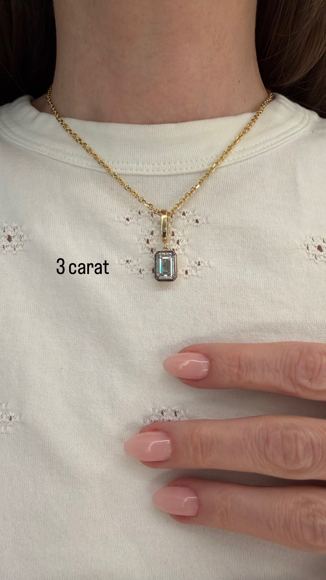 Lab Diamond Emerald Cut Button Back Pendant
