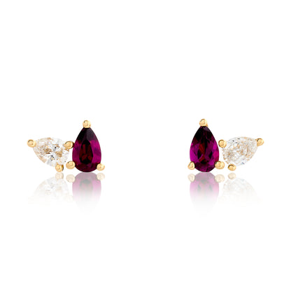 Toi Et Moi Diamond Garnet Birthstone Stud Earrings