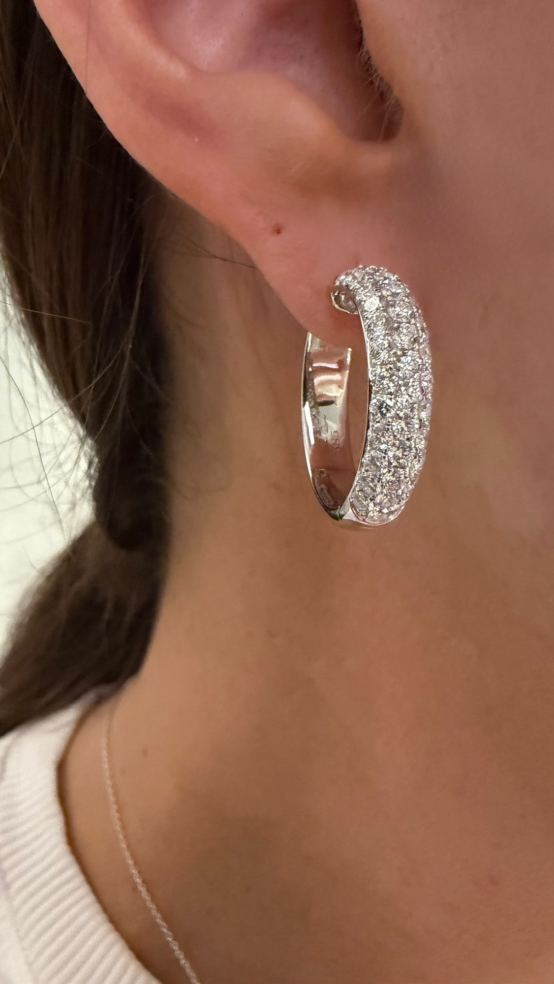 Half Way Pave Diamond Hoop Earrings