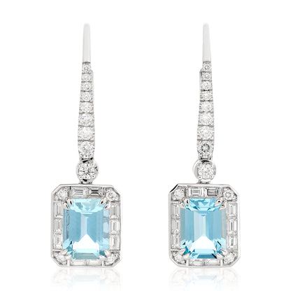Aquamarine and Diamond Hanging Earrings
