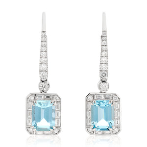 Aquamarine and Diamond Hanging Earrings