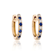 Load image into Gallery viewer, Alternating Diamond and Sapphire Petite Hoop Earrings