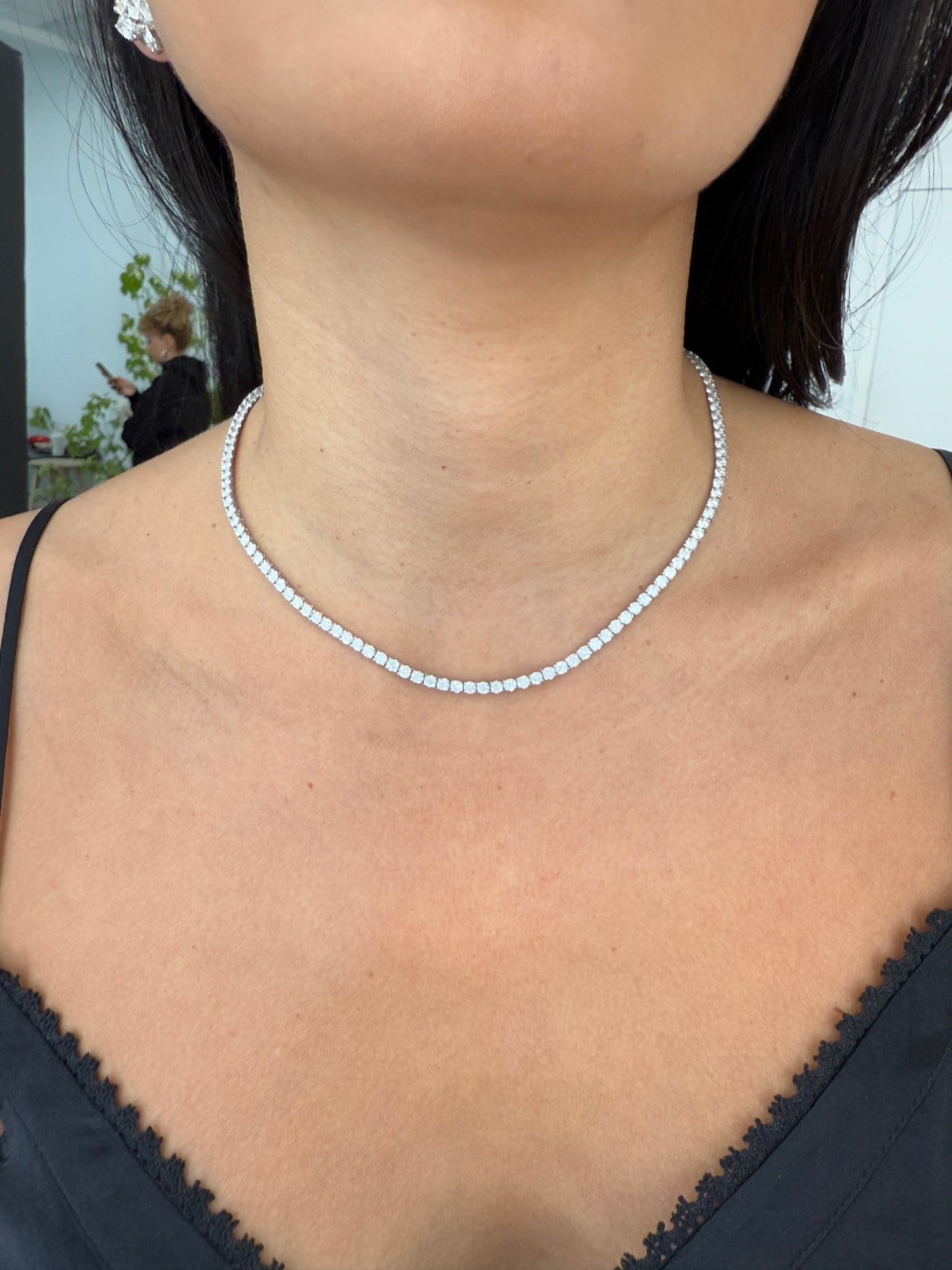 Four Prong Straight Line "Luxe" Tennis Necklace