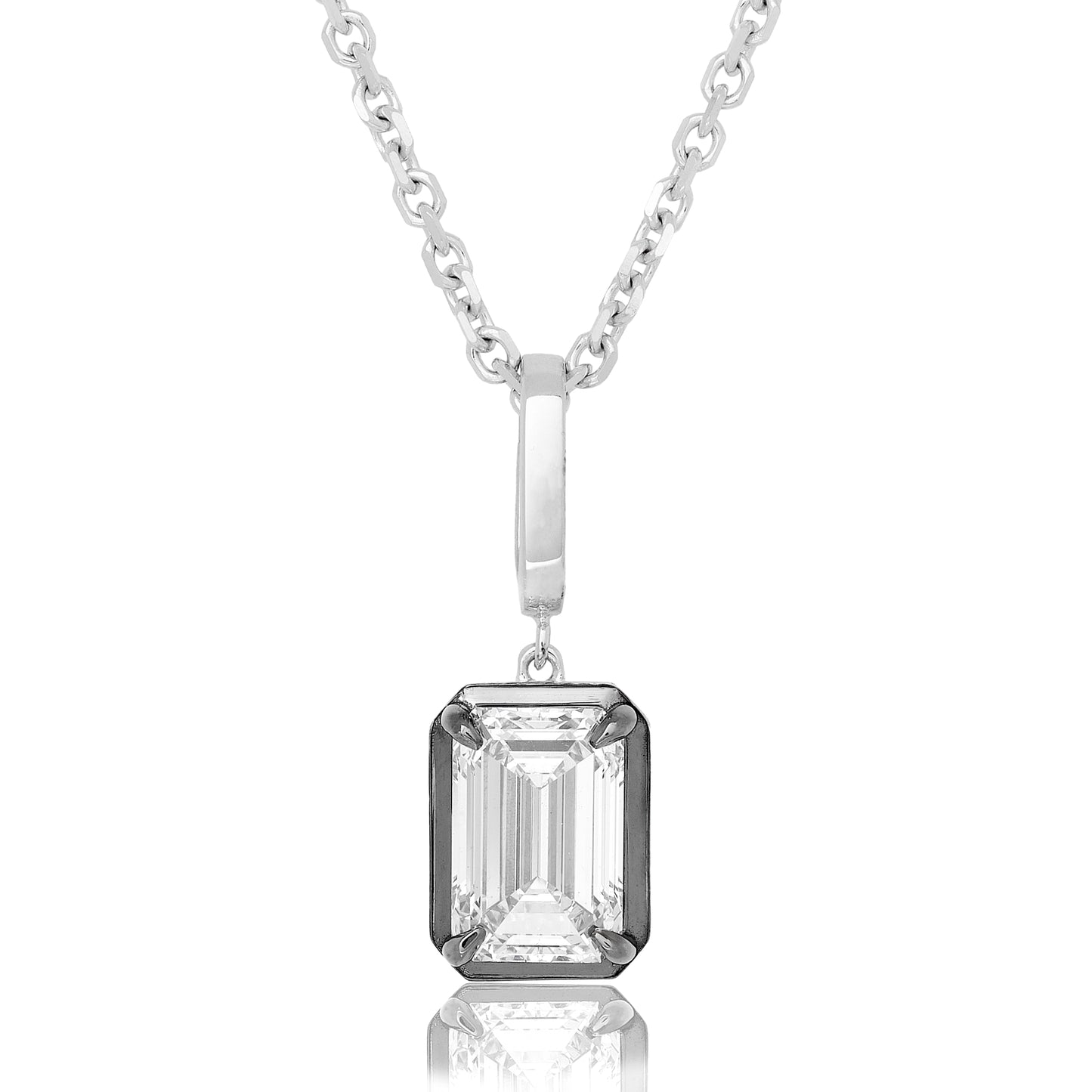 Lab Diamond Emerald Cut Button Back Pendant