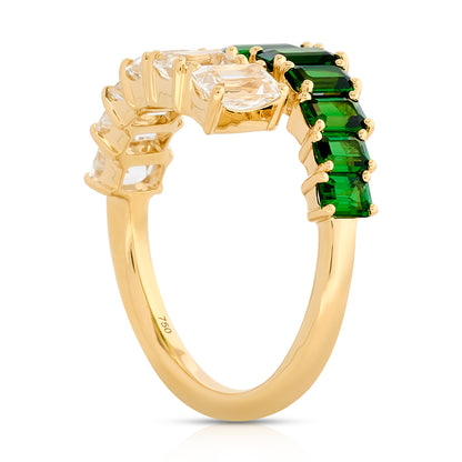 Tsavorite and White Topaz Bypass Ring - Two