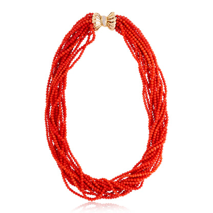 Estate Coral Multi Strand and Diamond Necklace