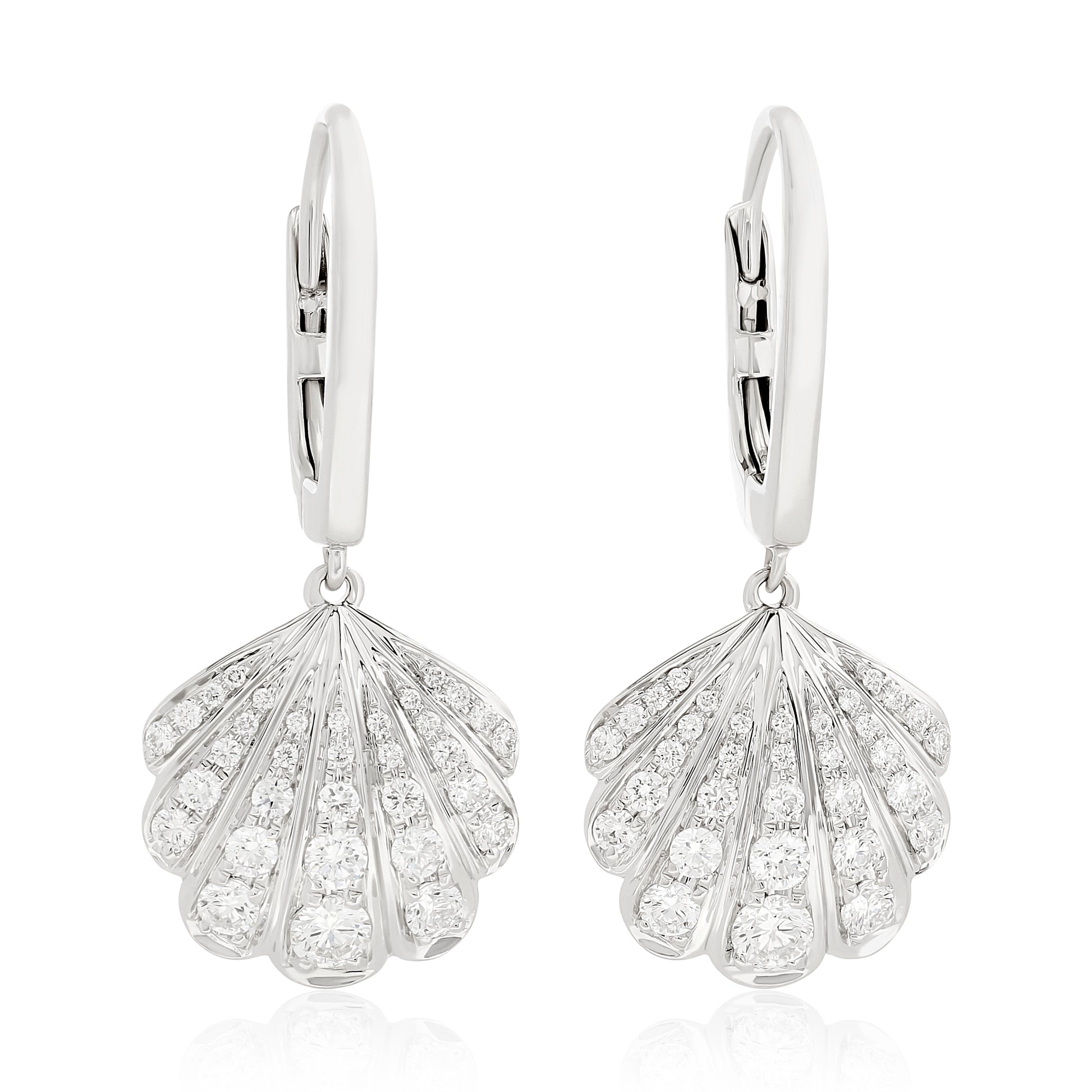 Diamond SeaShell Dangle Earrings - White
