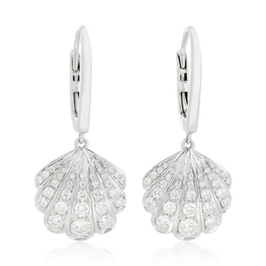 Diamond SeaShell Dangle Earrings - White