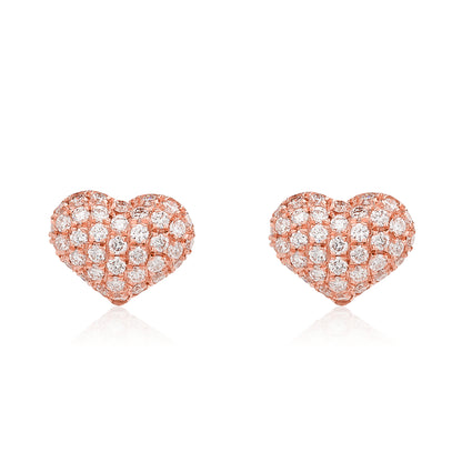 Puffy Diamond Heart Stud Earrings