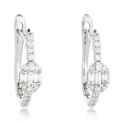 Round and Baguette Diamond Mini Hoop Earrings