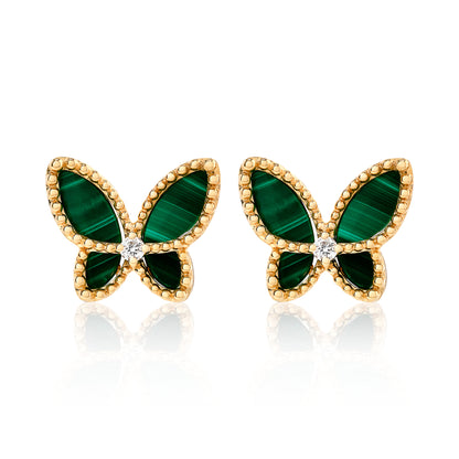Small Diamond and Malachite Butterfly Earrings
