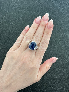 Elongated Sapphire and Diamond Ring