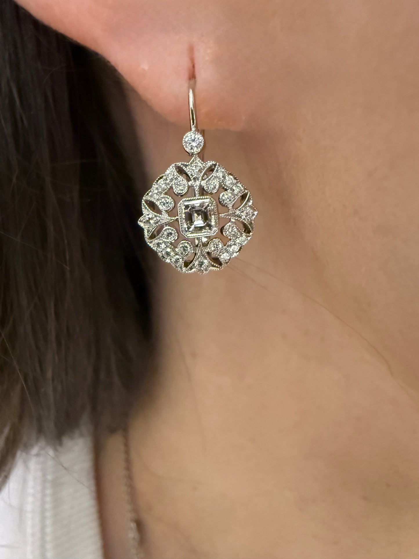 Estate Platinum Diamond Hanging Earrings