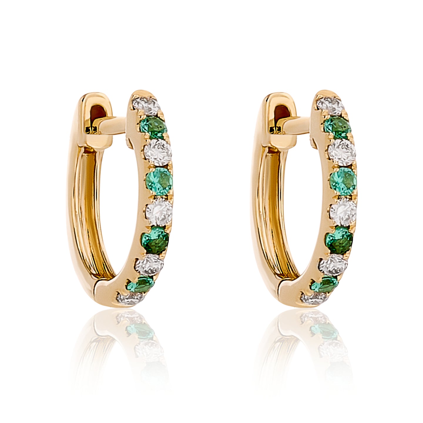 Alternating Diamond and Emerald Petite Hoop Earrings