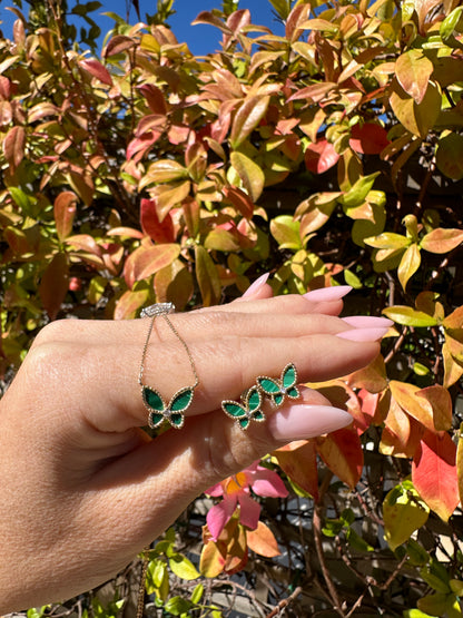 Medium Diamond and Malachite Butterfly Pendant