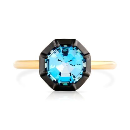 Blue Topaz Ring with Black Rhodium
