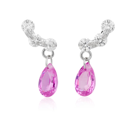 Curved Diamond and Pink Sapphire Earrings